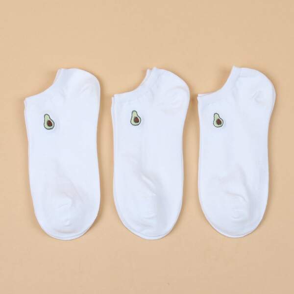 

3pairs Avocado Embroidery Socks, White