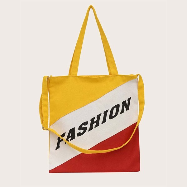 

Girls Color Block Canvas Tote Bag, Yellow