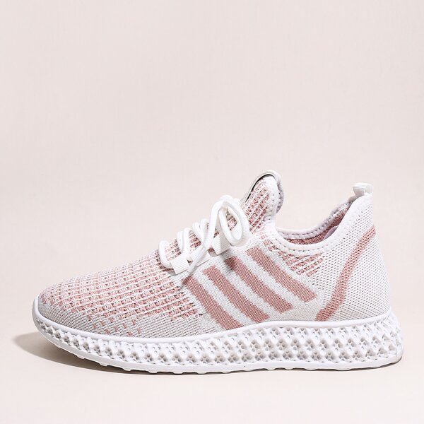 

Lace-up Front Striped Graphic Knit Sneakers, Pink