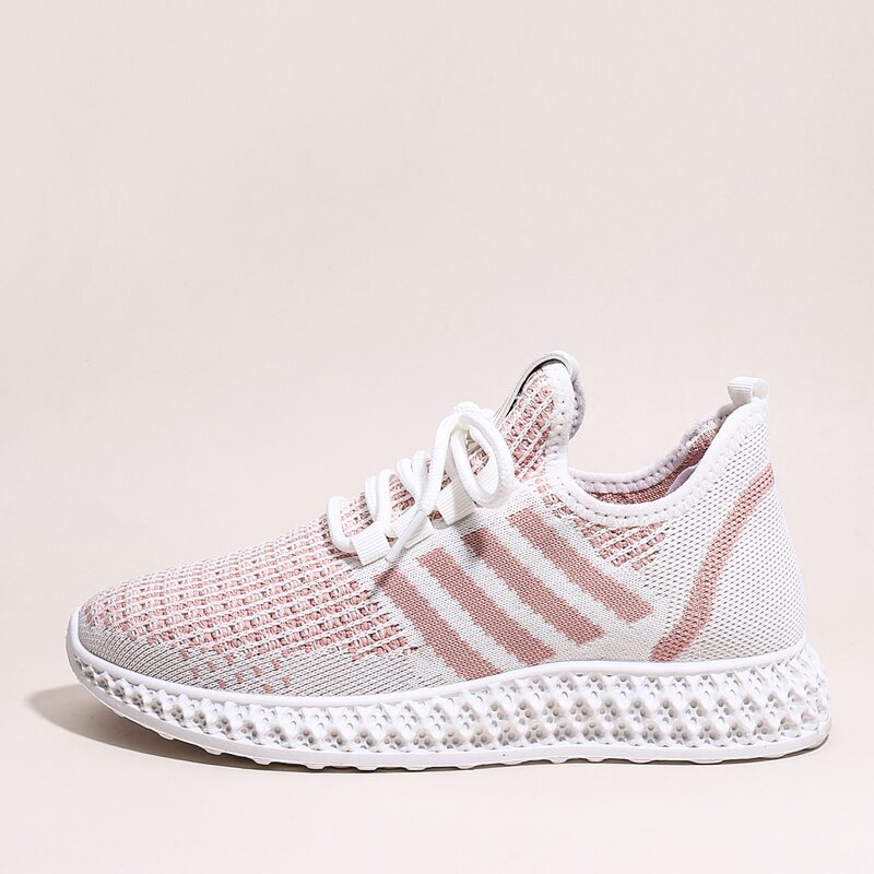 

Lace-up Front Striped Graphic Knit Sneakers, Pink