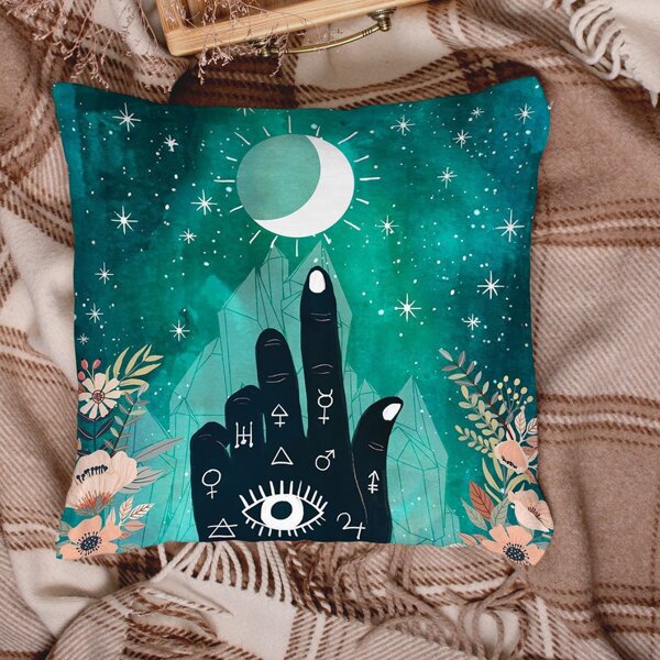 

1pc Hand & Moon Print Cushion Cover Without Filler, Multicolor