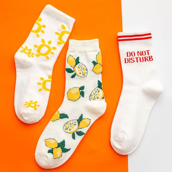 

3pairs Lemon Pattern Socks, Multicolor