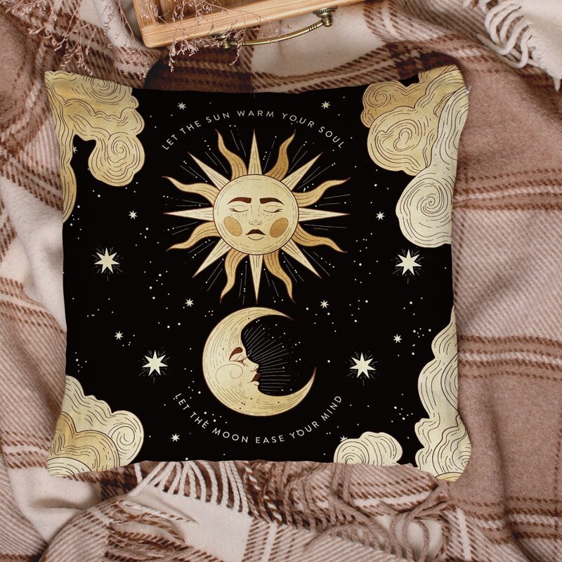 

1pc Sun & Moon Print Cushion Cover Without Filler, Multicolor