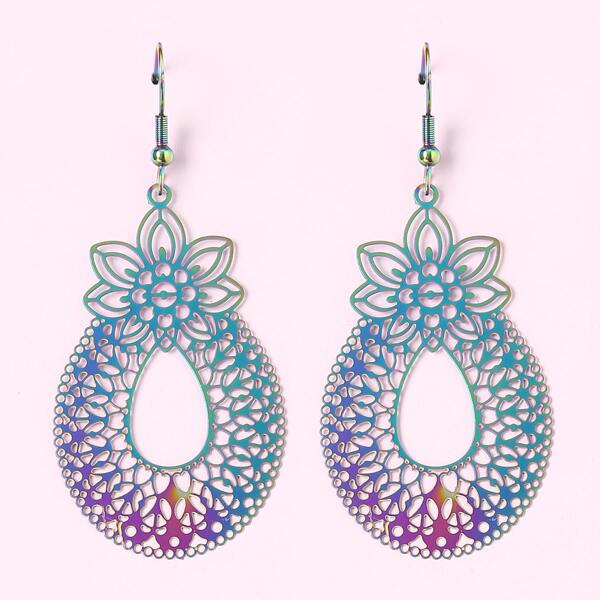 

Hollow Out Water Drop Earrings, Multicolor