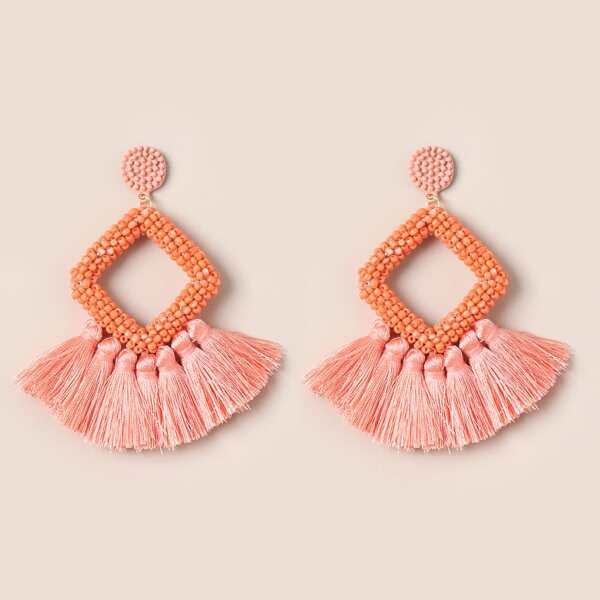 

Geometric Tassel Earrings, Pink