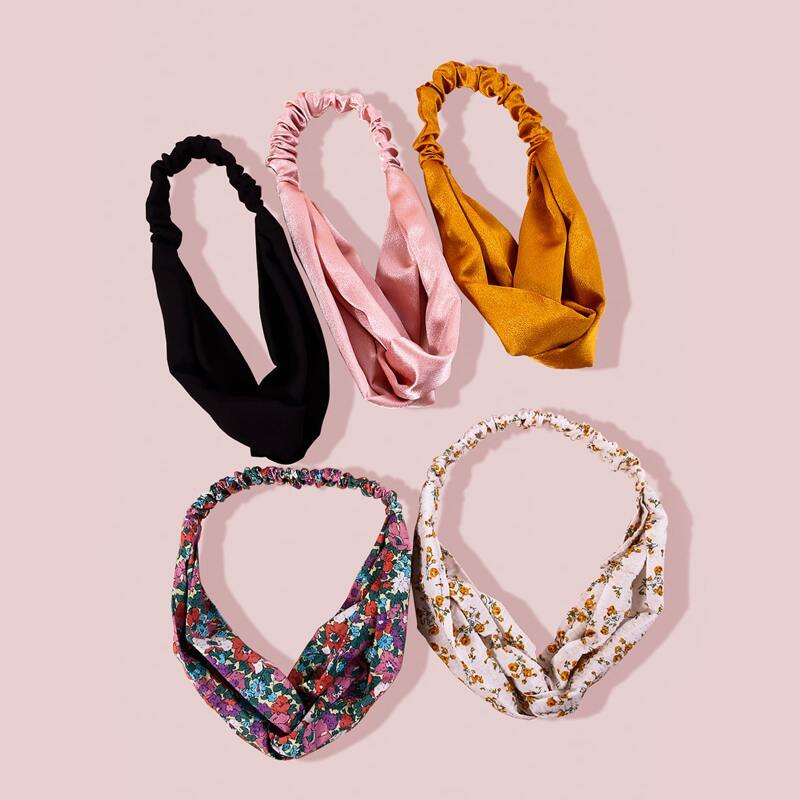 

5pcs Printed Cloth Cross Hair Accessories, Multicolor