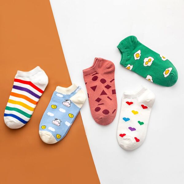 

5pairs Geo Pattern Socks, Multicolor