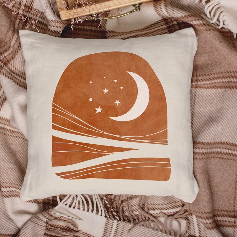 

1pc Moon Print Cushion Cover Without Filler, Multicolor