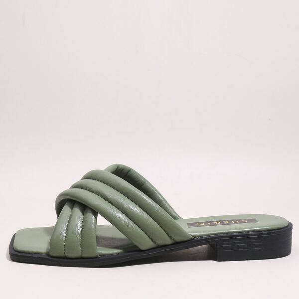 

Cross Strap Wide Fit Slide Sandals, Green