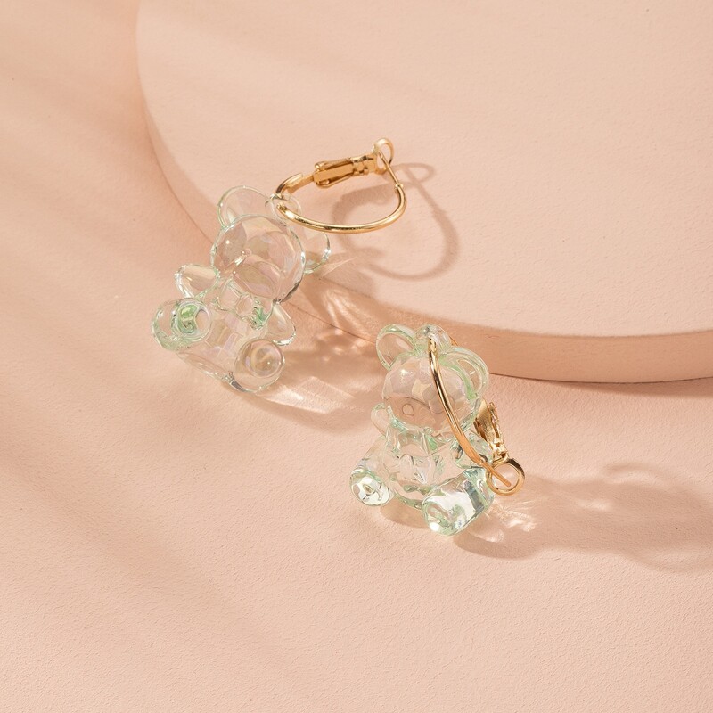 

Clear Bear Drop Earrings, Green