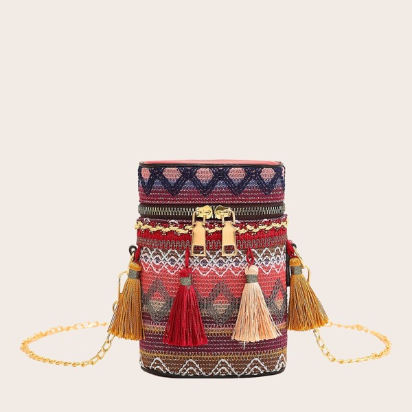 

Girls Tassel Charm Box Bag, Red
