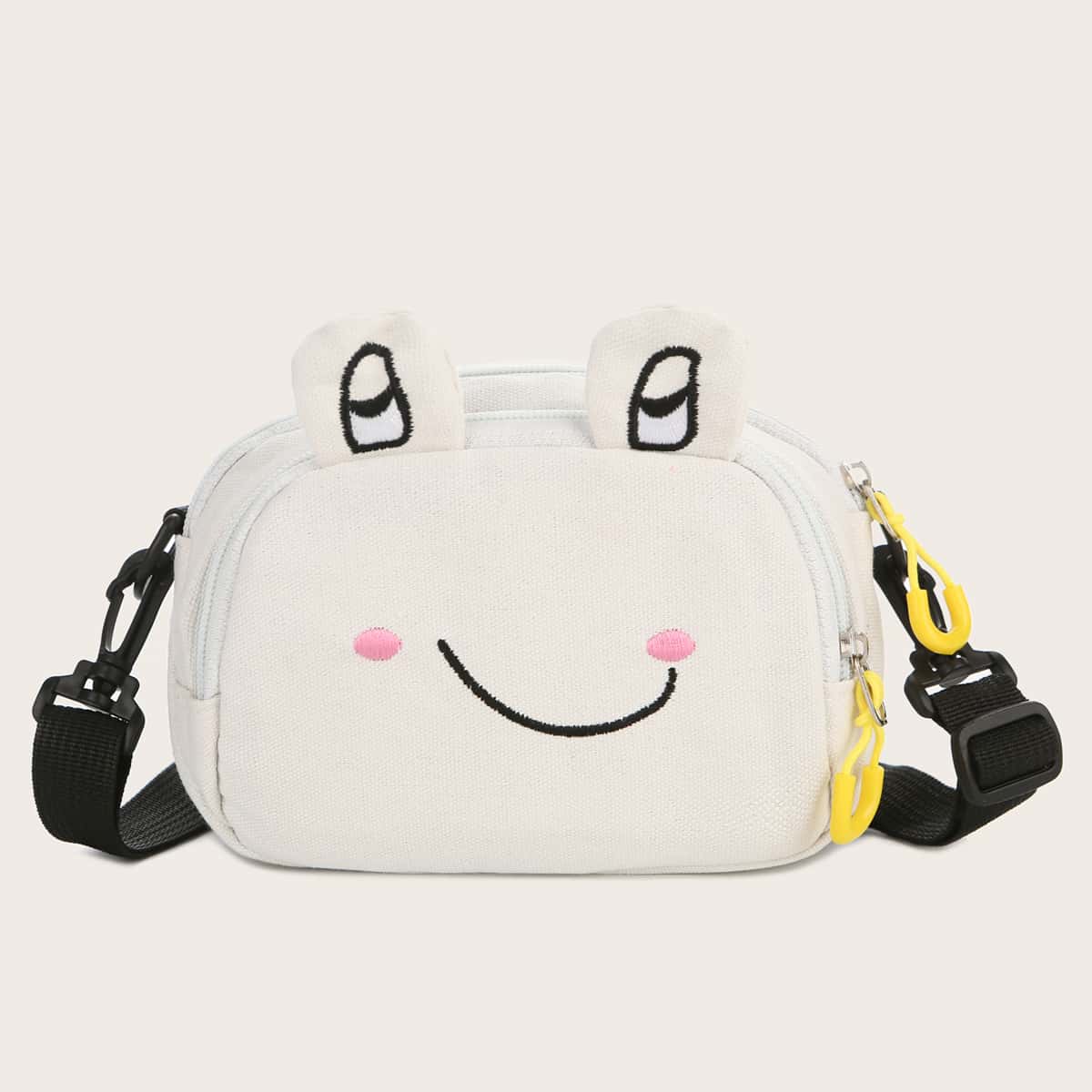 

Cartoon Design Canvas Crossbody Bag, White