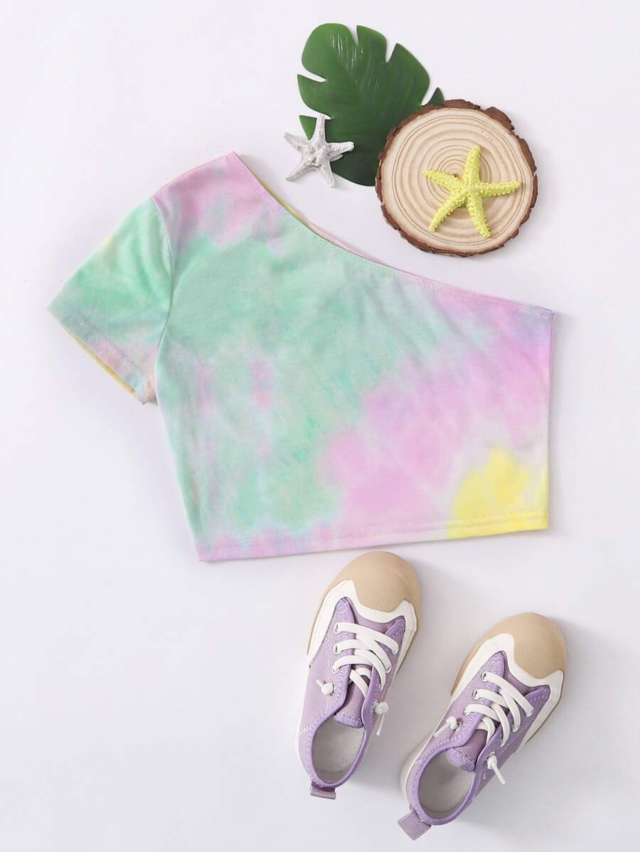 SHEIN Girls One Shoulder Tie Dye Top - Multicolor - View 1