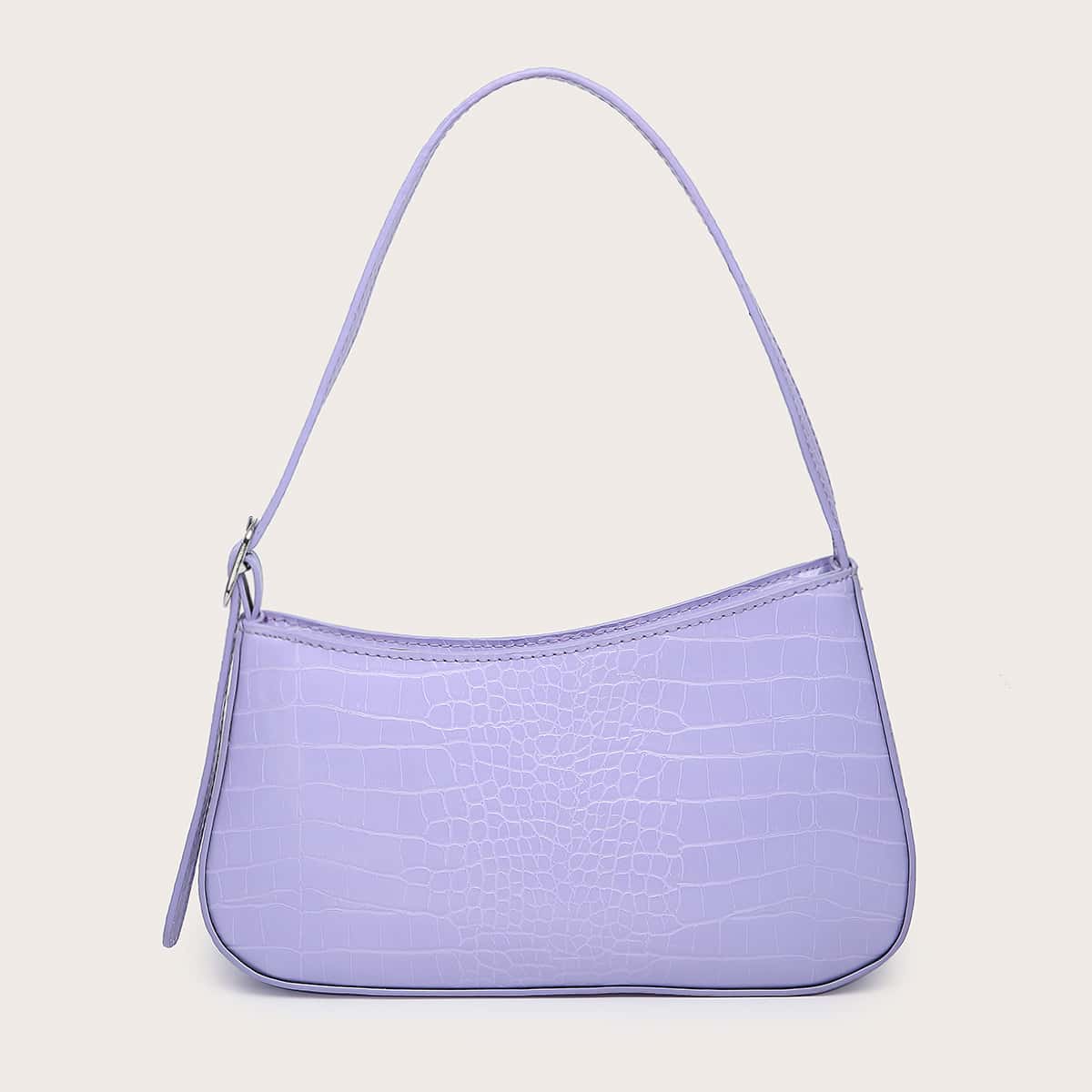 

Croc Embossed Baguette Bag, Purple
