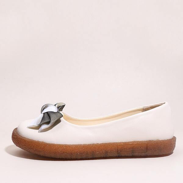 

Bow Decor Slip On Flats, Beige