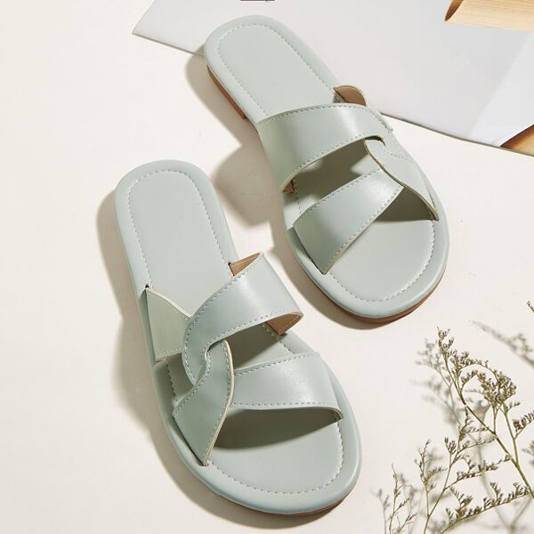 

Open Toe Cut Out Slide Sandals, Blue