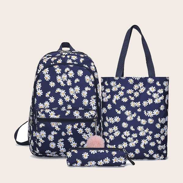 

3pcs Girls Daisy Print Bag Set, Blue
