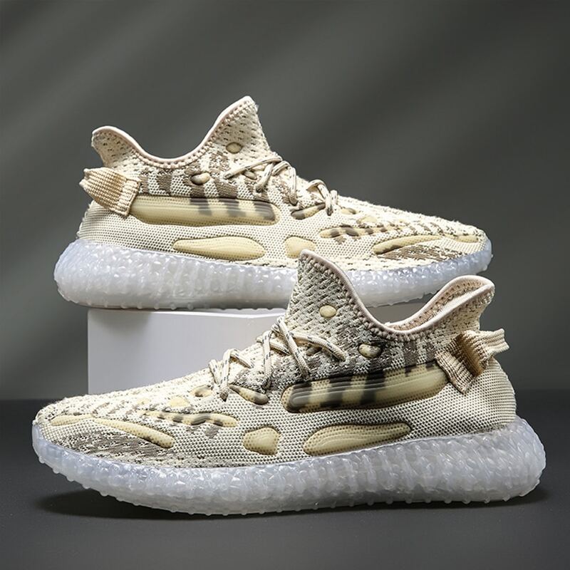 

Guys Lace-up Front Colorblock Knit Sneakers, Beige