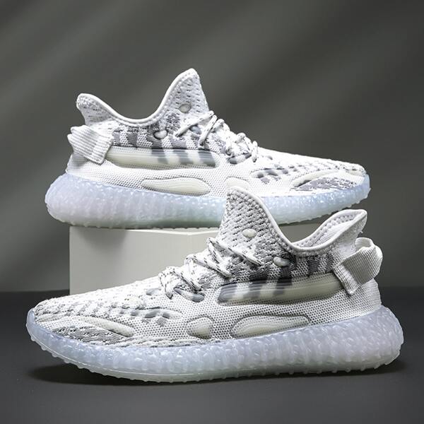 

Men Lace-up Front Colorblock Knit Sneakers, White