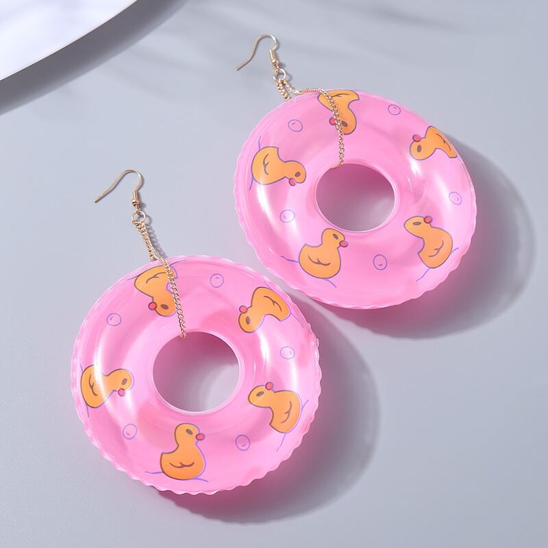 

Cartoon Round Drop Earrings, Pink