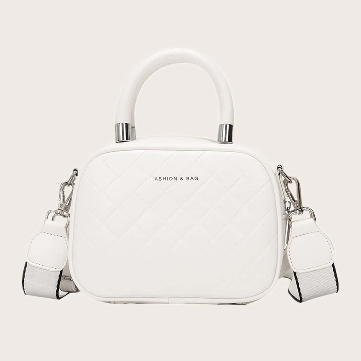 

Double Handle Quilted Satchel Bag, White