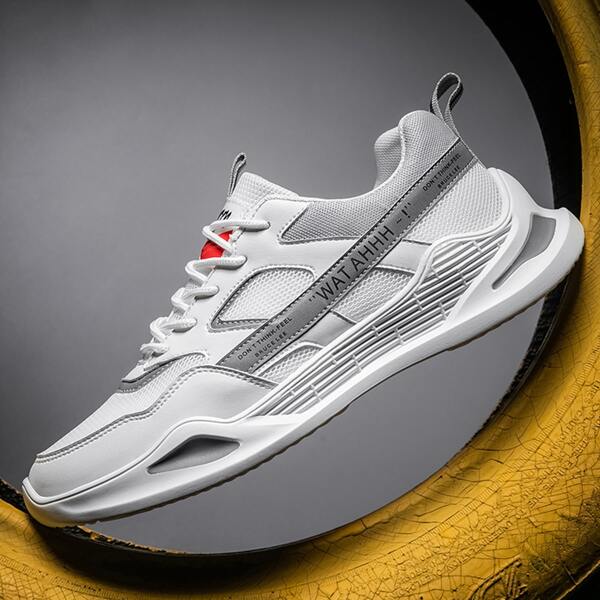 

Men Lace-up Front Mesh Panel Sneakers, Grey