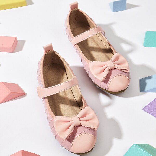 

Toddler Girls Bow Decor Velcro Strap Flats, Pink