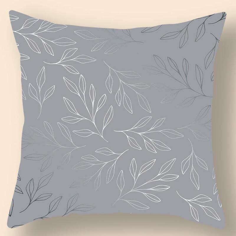 

Leaf Print Cushion Cover Without Filler, Grey