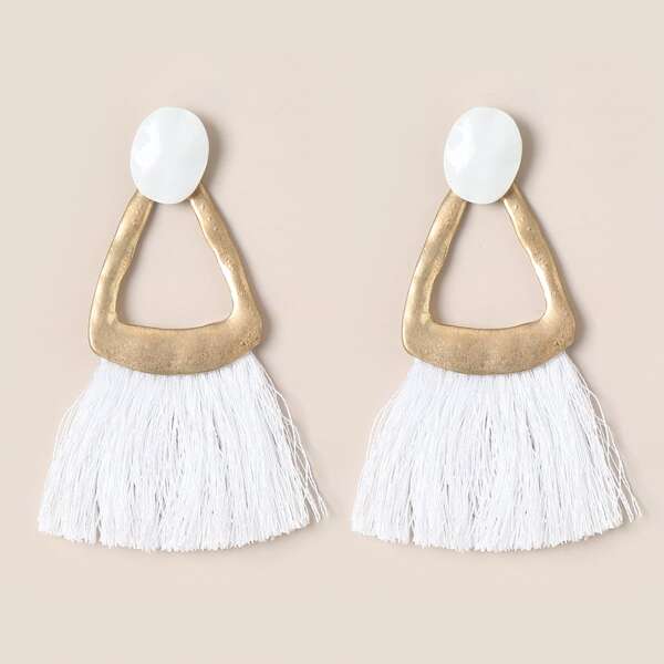 

Tassel Decor Geometric Drop Earrings, White