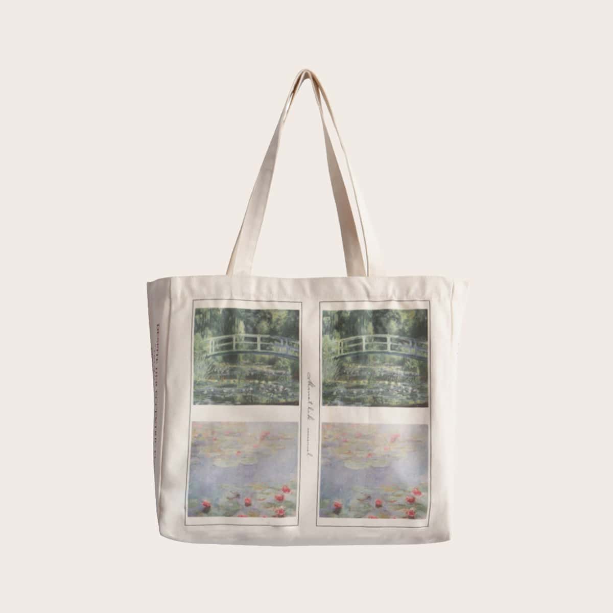 Scenery Print Canvas Tote Bag, White