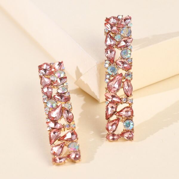 

Gemstone Engraved Geometric Shaped Stud Earrings, Pink