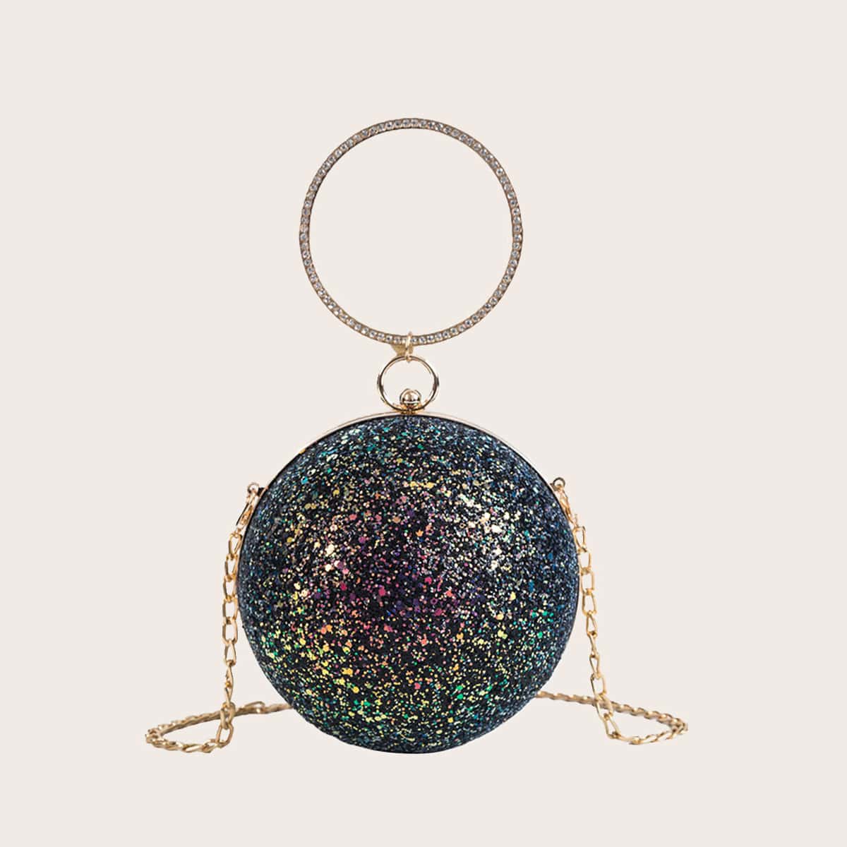 

Glitter Round Ball Shaped Clutch Bag, Multicolor
