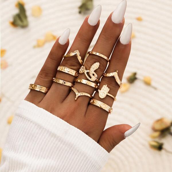 

11pcs Hand Decor Ring, Gold