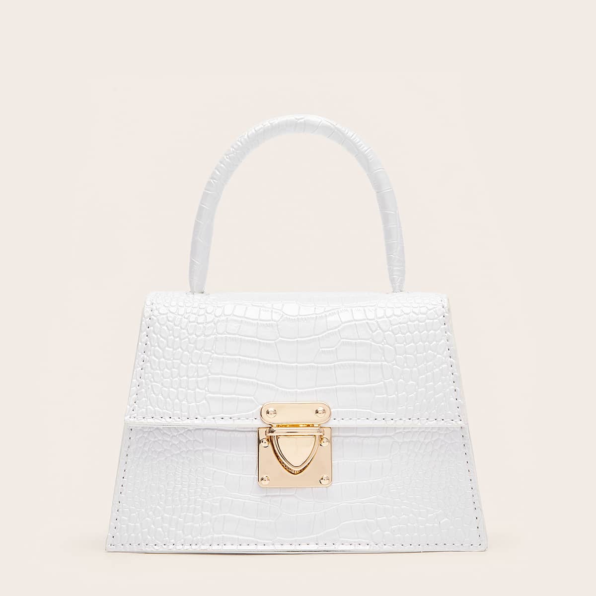 

Croc Embossed Satchel Bag, White