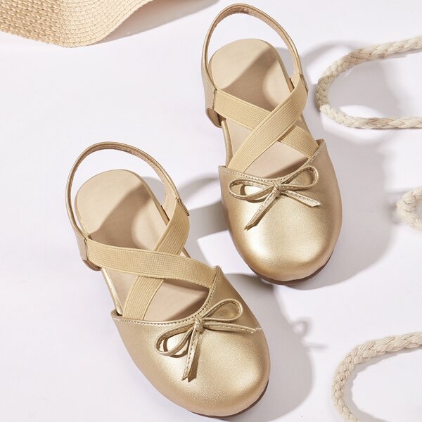 

Toddler Girls Bow Decor Cross Strap Flats, Gold