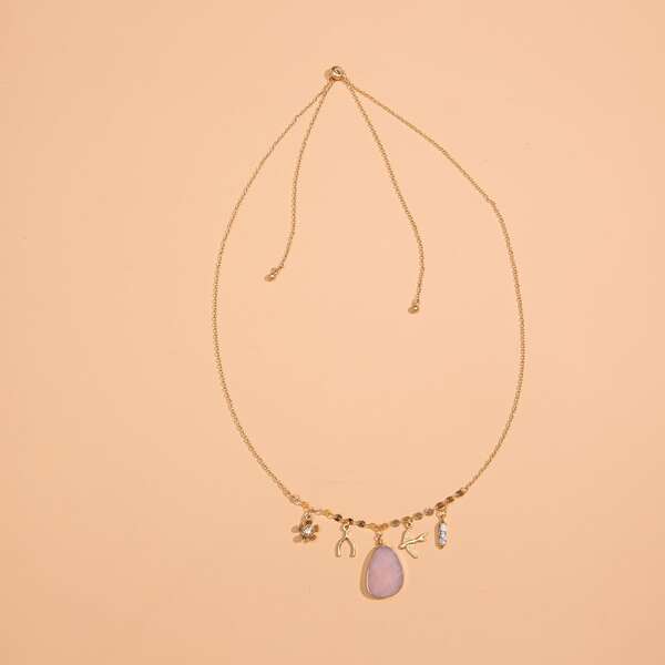 

Water Drop Charm Necklace, Pink