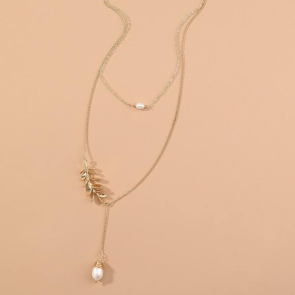 

Faux Pearl Layered Necklace, Gold