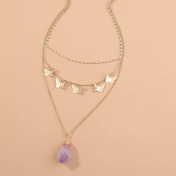

Butterfly Tassel Layered Necklace, Gold