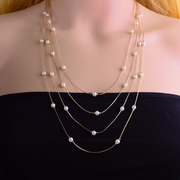 

Faux Pearl Decor Layered Necklace, Gold
