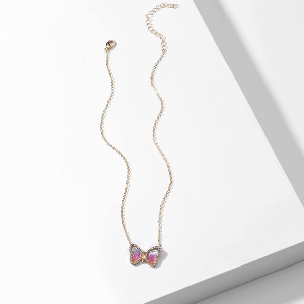 

Rhinestone Butterfly Charm Necklace, Multicolor