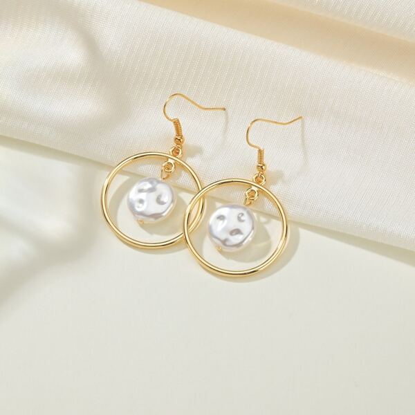 

Faux Pearl Decor Drop Earrings, Gold