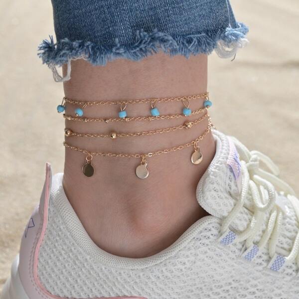 

4pcs Disc Charm Anklet, Gold
