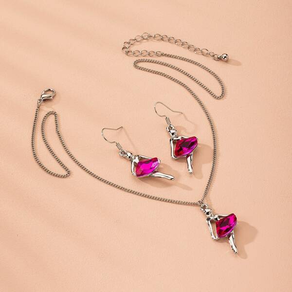 

3pcs Rhinestone Dancer Decor Jewelry Set, Pink