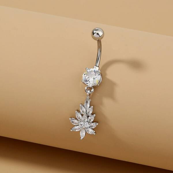 

Rhinestone Round Ball Belly Bar, Silver