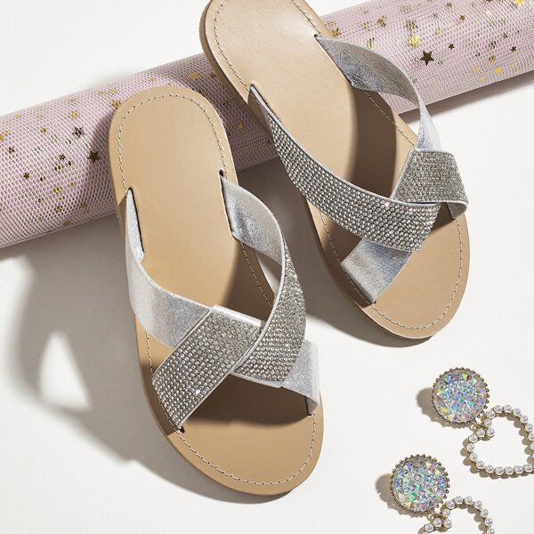 

Toddler Girls Rhinestone Decor Slides, Silver