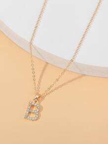 Rhinestone Letter Charm Necklace - Yellow Gold - View 1