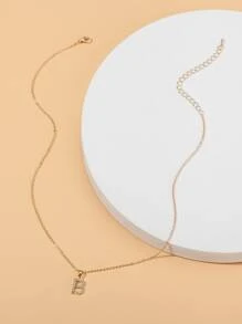 Rhinestone Letter Charm Necklace - Yellow Gold - View 5