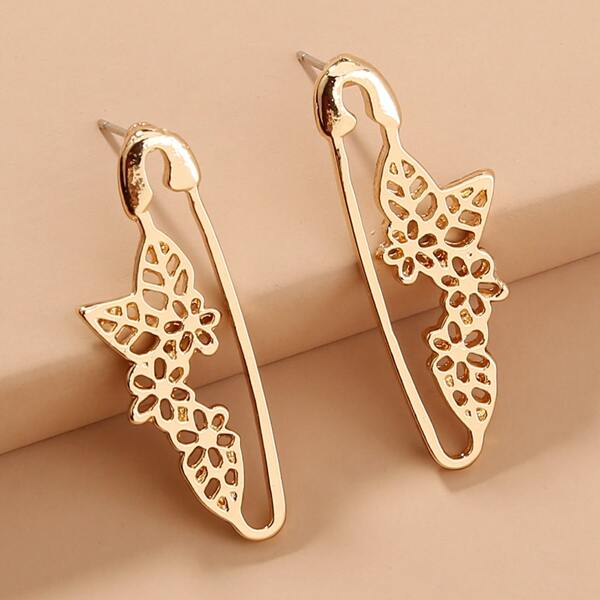 

Hollow Out Floral Decor Earrings, Gold