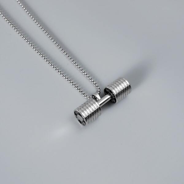 

Men Barbell Charm Necklace, Silver