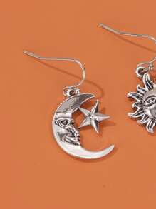 Moon & Sun Charm Drop Earrings - Silver - View 3